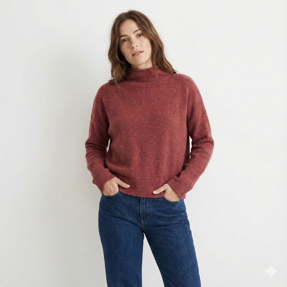 The Reset R‎ Label Sweater Womens Large Burgundy Wool Cashmere Blend Turtleneck